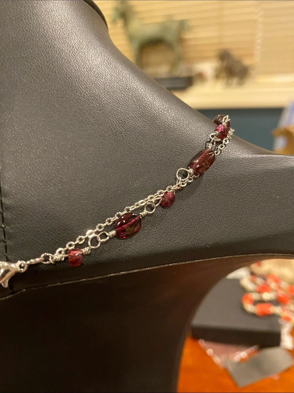 Multi-Strand Authentic (Garnet ) Red Beaded Pendant Necklace - Women Jewelry